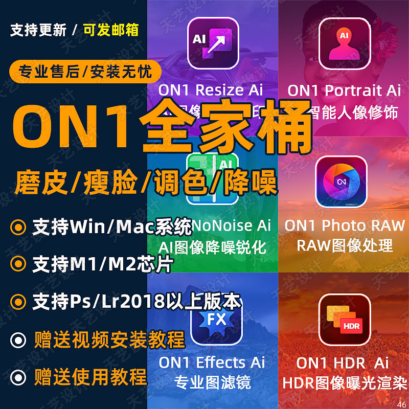 ps插件ON1 Resize Ai图像放大Portrait磨皮NoNoise降噪win/Mac/M1