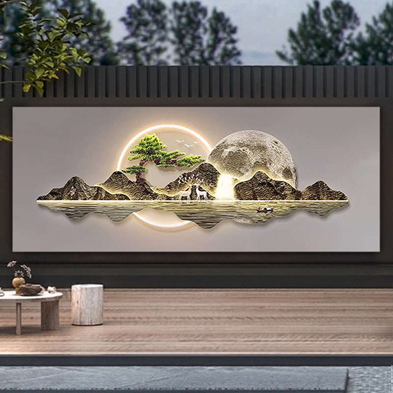 庭院壁灯新中式太阳能户外灯别墅背景墙灯室外玄关装饰画 画景观