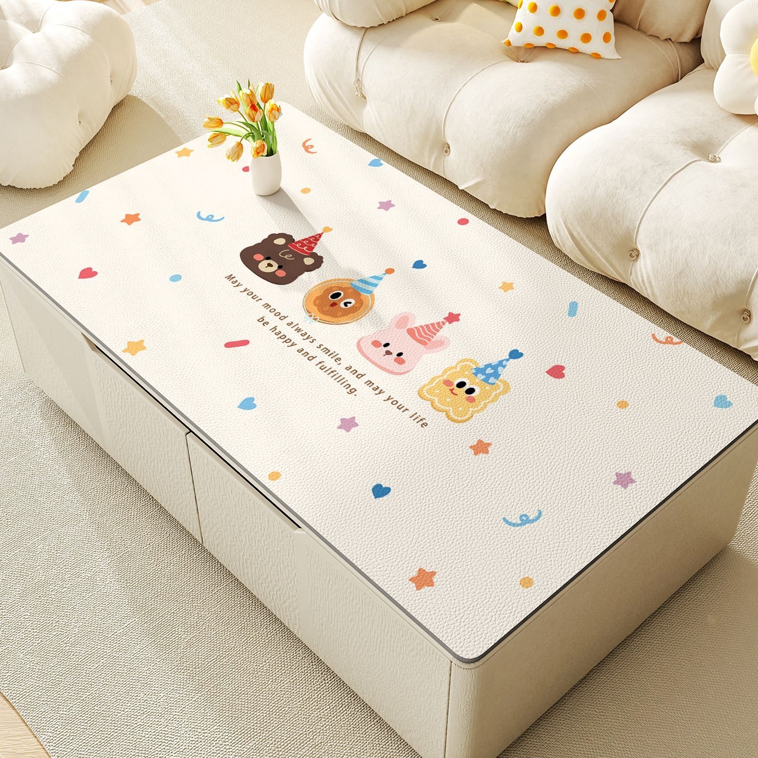 客厅茶几垫卡通餐桌布防水防油桌面垫免洗耐高温皮革垫桌面保护垫