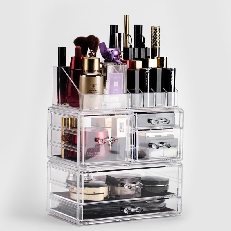 桌面透明化妆品收纳盒宿舍整理架置物梳妆台护肤品口红架抽屉式