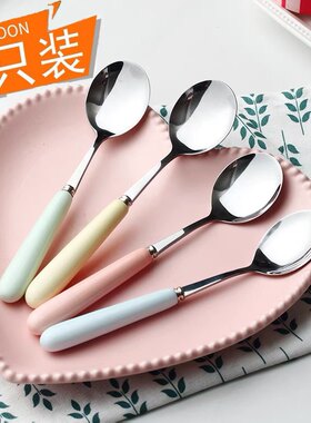 加厚不锈钢马卡龙色系汤勺
