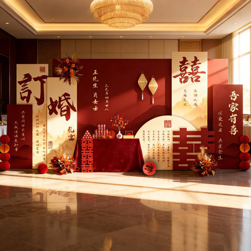 订婚宴布置装饰KT板背景墙全套