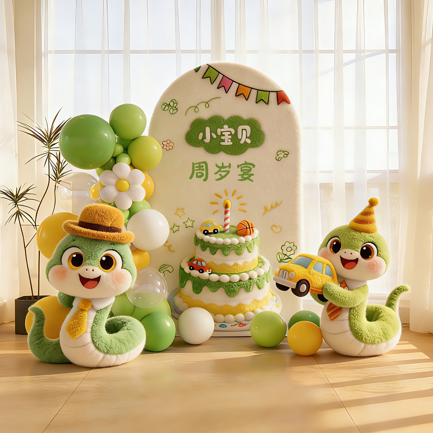 蛇宝宝过一周岁宴生日布置场景氛围感装饰男女孩抓周礼背景墙kt板