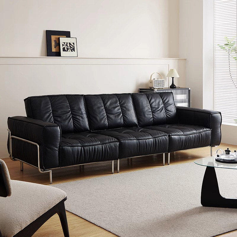 暗黑爵士真皮沙发客厅一字型直排意式极简小户型中古沙发意式简约,住宅家具,皮艺沙发,淘宝优惠券,粉丝福利购,淘宝优惠卷