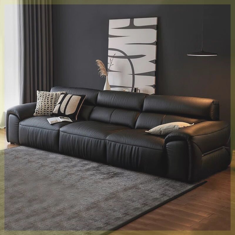 沙发客厅家用现代简约新款直排四人位皮艺大小户型意式真皮家具