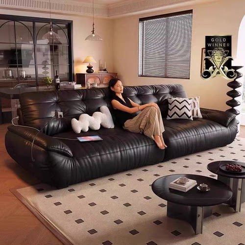 云朵真皮沙发客厅直排大小户型