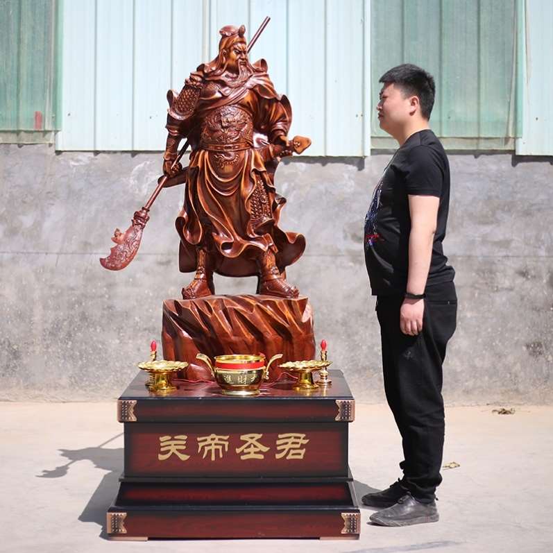 新款关公财神招财镇宅大刃摆件神像底座落地客厅铜像关二爷家居装