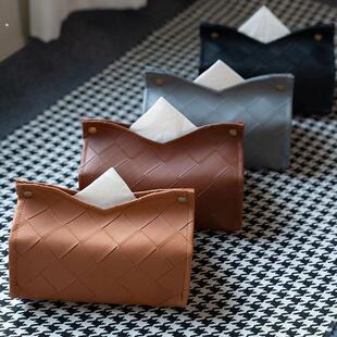 纸巾盒纸巾几何收纳盒纹理皮革车载家用客厅茶几轻奢简约厕所纸盒