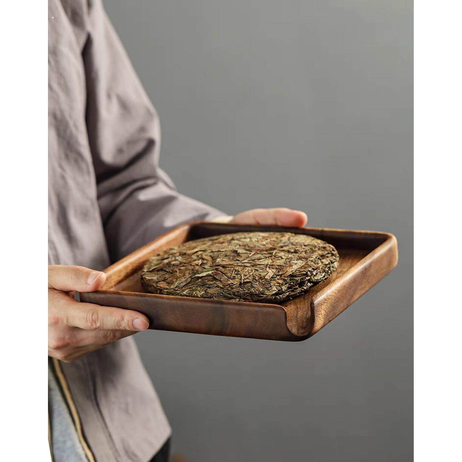 瓷韵实木普洱茶盒茶饼分茶盘实木茶盘功夫茶具撬茶托盘茶道配件