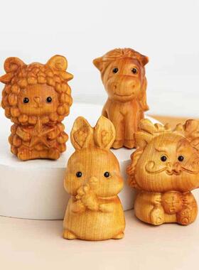 崖柏木雕十二生肖鼠牛虎兔龙蛇马羊猴鸡狗猪汽车小摆件手把件礼物