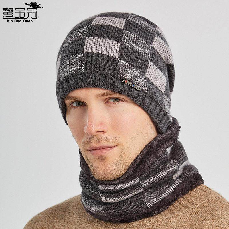 9114冬天帽子头帽围脖套装大帽檐加绒加厚毛线帽欧美秋冬针织帽