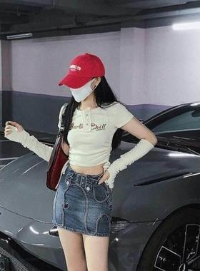 黑色女团打歌服上衣短爵士舞服装甜辣爵士白色辣妹套装短款演出服