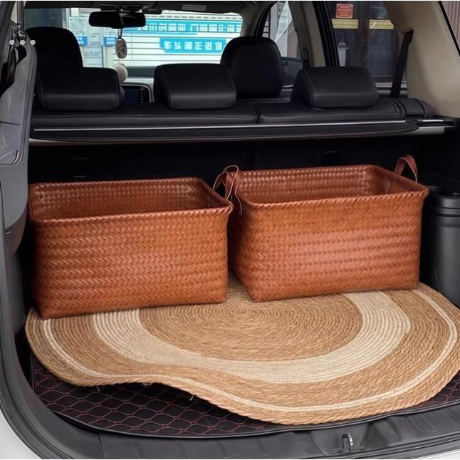 汽车收纳筐仿藤编后备箱储物箱大容量实用型车载实用好物置物篮