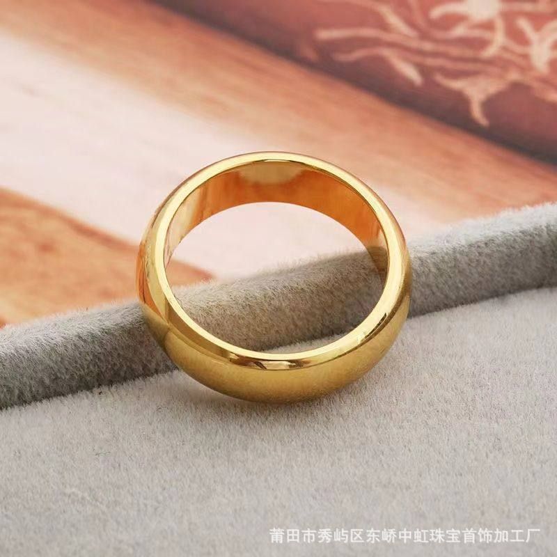越南沙金男女款戒指时尚黄金色光面闭口指环时尚百搭磨砂情侣对戒