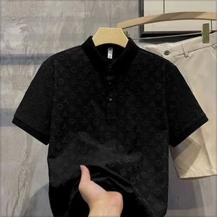 男短袖 超薄新款 百搭提花POLO衫 恤夏季 上衣 时尚 帅气纯色潮流休闲衫
