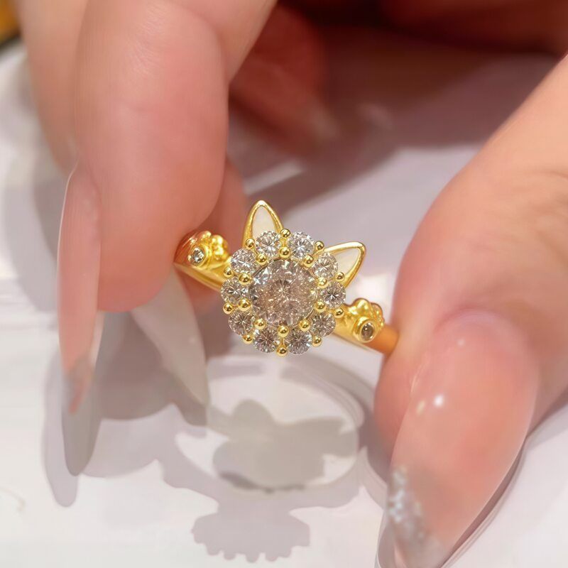 新款转转招财猫戒指女气质小众