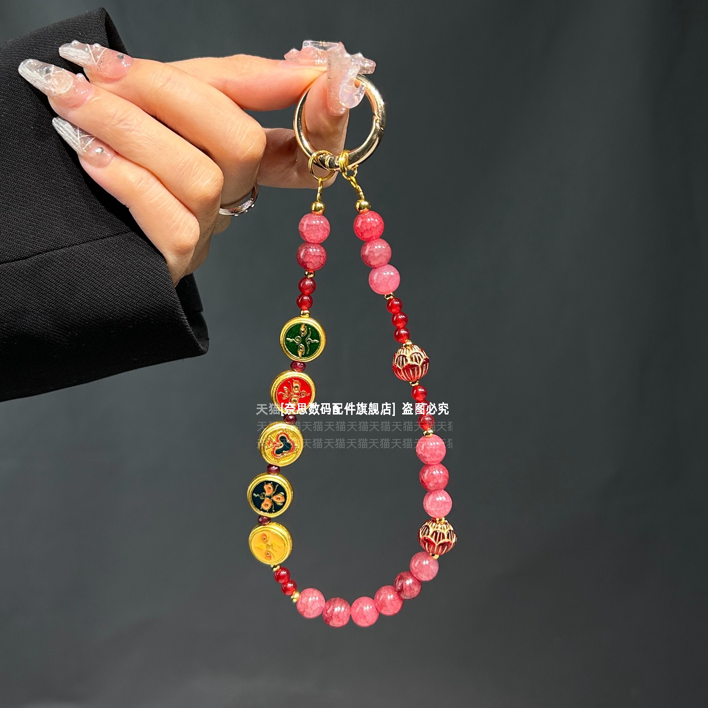 中式国风财神玛瑙珠水晶挂饰