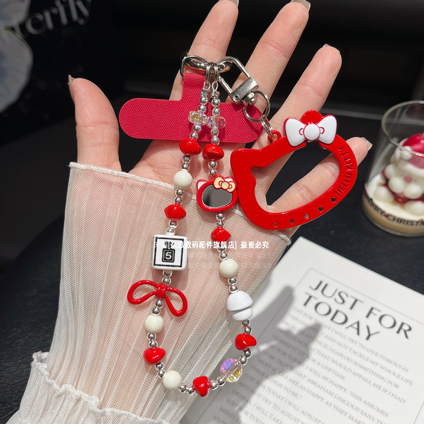 可爱卡通猫头立体串珠手机壳钥匙