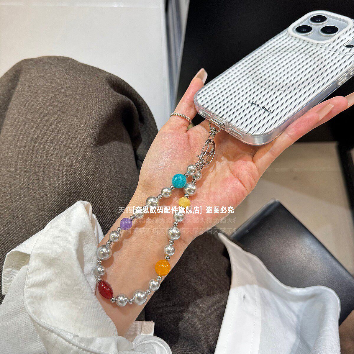 原创天然玛瑙手机链高质感ins风挂链高端玉石珍珠手腕链条挂绳耐用