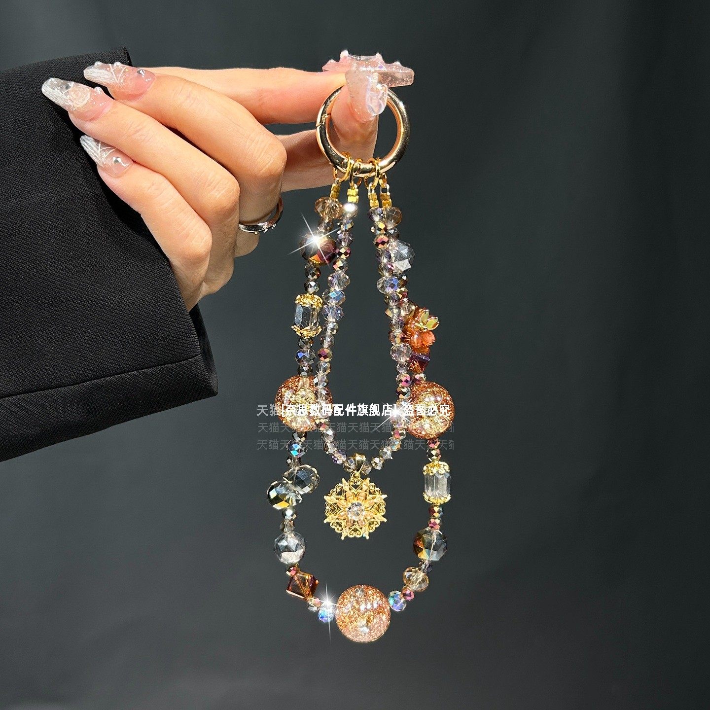 布灵爆闪手机链巨高级旋转太阳星吊坠挂链轻奢名媛风水晶手腕链条女重