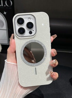 带镜子iPhone16pro手机壳15闪粉max适用苹果14全包13外壳12磁吸por无线充11高级感女prom补妆镜面i车载引磁片