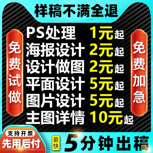 PS图片处理修图婚纱照片精修改字抠图美工改图平面海报设计制作代