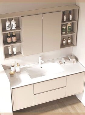 定制68/78/88/98/108/118CM陶瓷一体台盆推拉风水镜浴室柜蜂窝铝