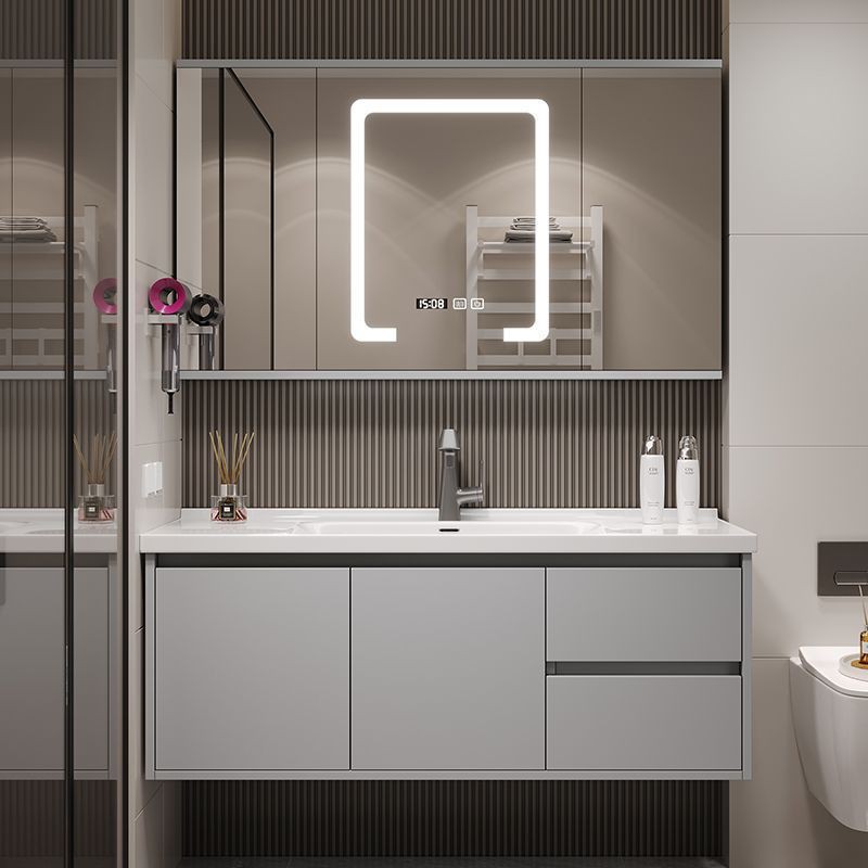 橡木烤漆74/84/94/104/114CM风水镜浴室柜陶瓷一体盆洗漱台洗脸盆