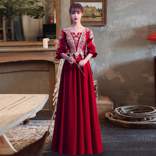 新娘敬酒服大码2021新款胖mm秋季宴会订婚回门结婚晚礼服平时可穿