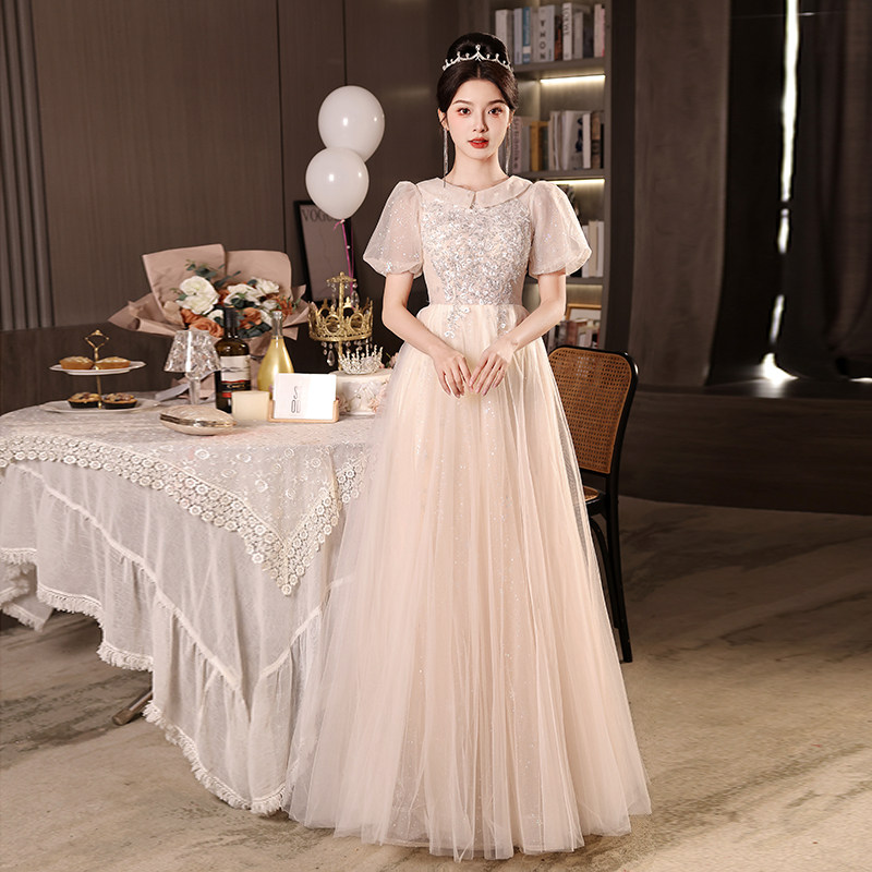 槟色大码晚礼服女主持人连衣裙图片