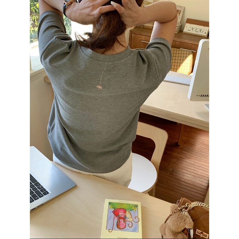 赴裳 2026新款  早春新款 点睛刺绣大象圆领正肩短袖T恤女士女装
