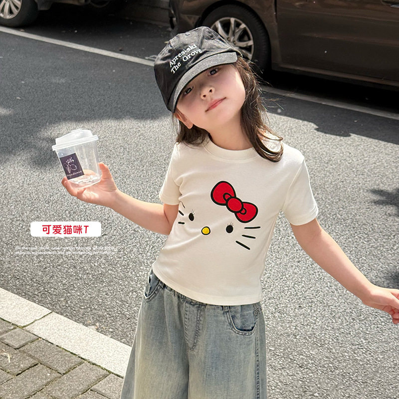艾摩贝贝女童夏季猫咪T恤