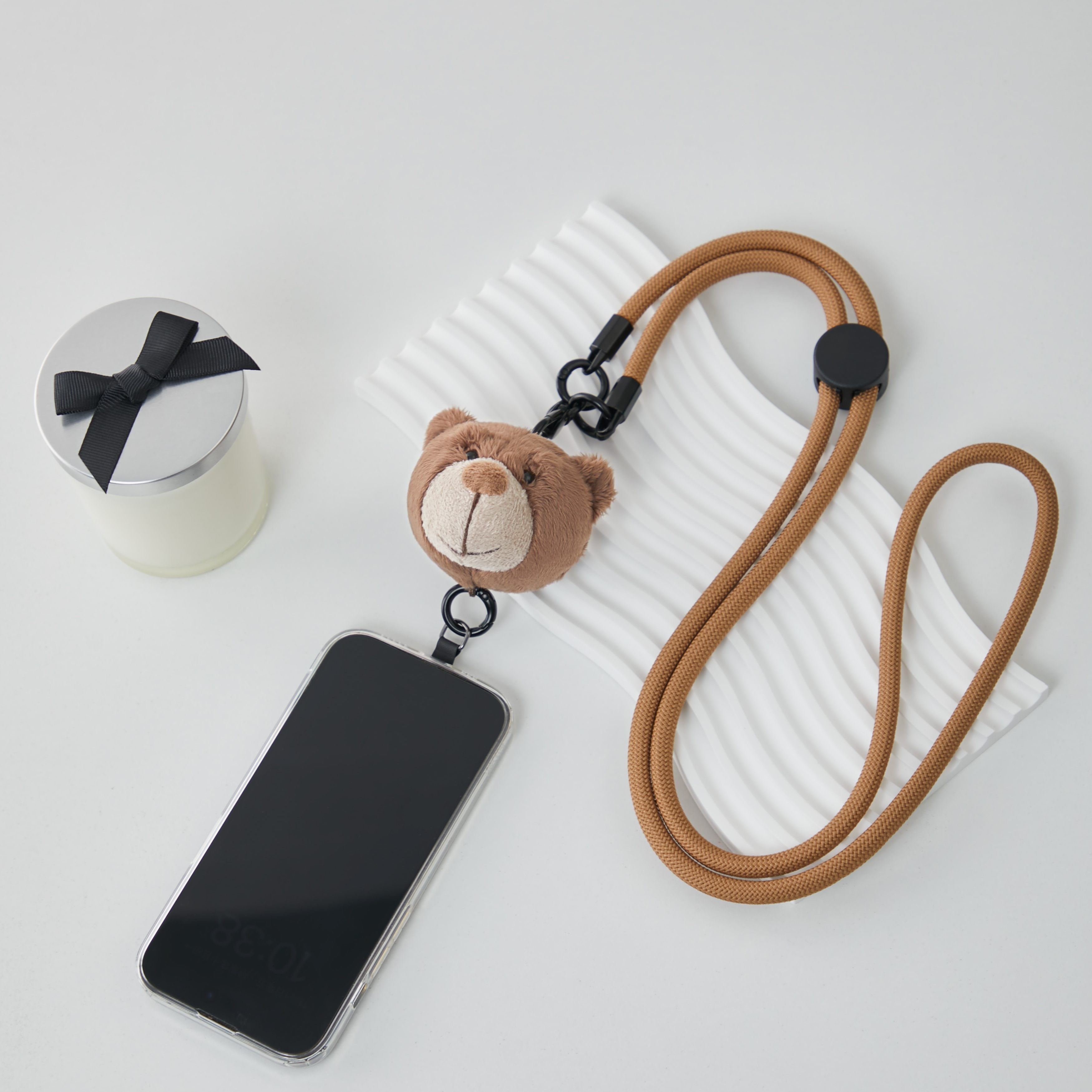 宝马原厂bava可爱小熊手机挂绳编织绳防丢挂脖卡通挂件棕色挂坠