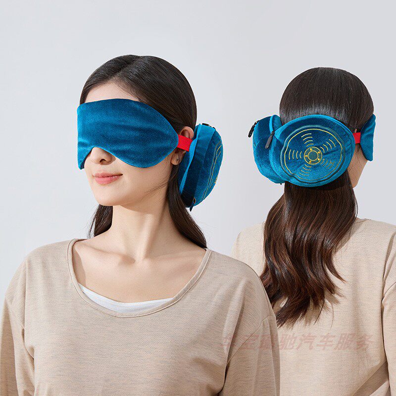 宝马蓝色眼罩遮光护眼睡眠舒适透气护额头午休小憩毯子靠垫出行套