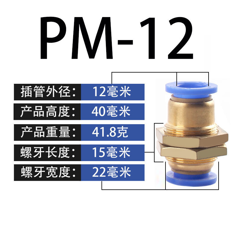 气动接头PM隔板快插接头PM4/6/8/10/12/16气管快速接头隔板直通