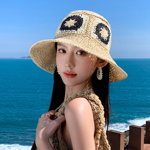日系夏季太阳花草编防晒帽