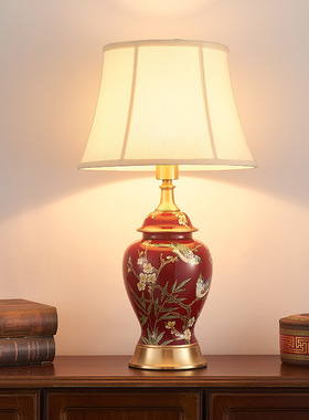 朗科雷中式婚庆陶瓷台灯新娘陪嫁新人礼物长明灯卧室床头红色喜灯