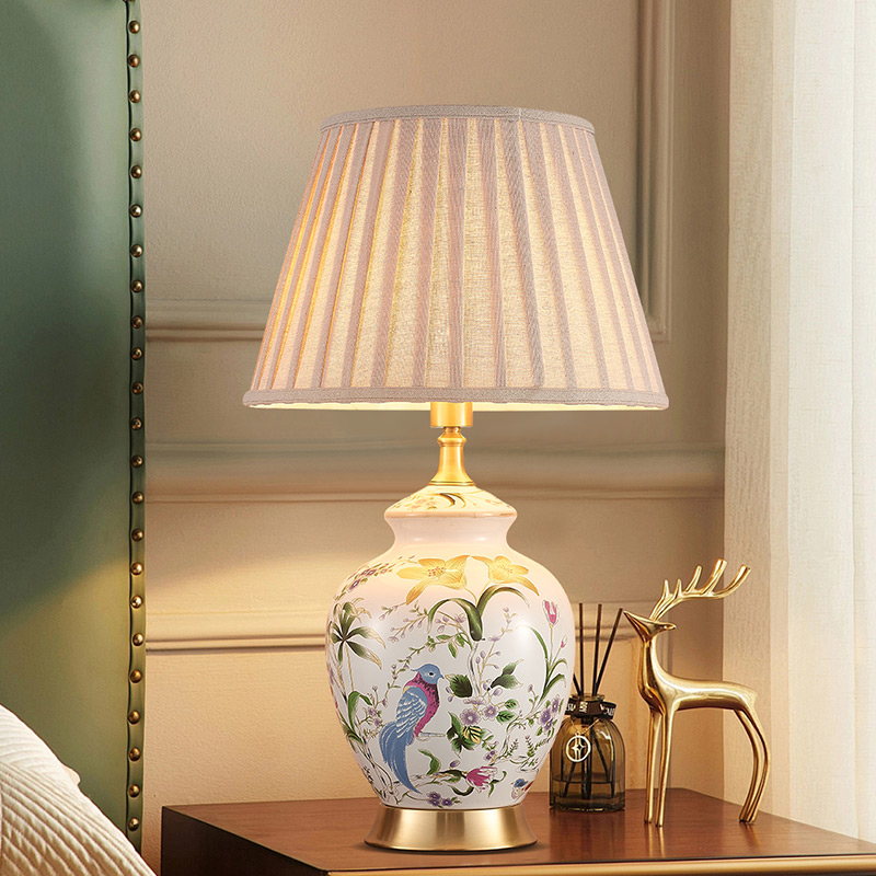 美式复古全铜花鸟陶瓷台灯