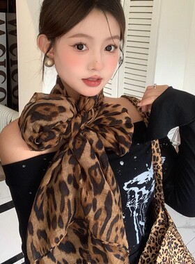 豹纹秋冬复古辣妹风薄款丝巾