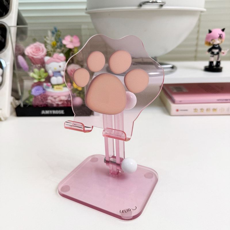2026新款亚克力猫爪手机支架桌面平板追剧厨房防倾倒可调节角度透明可爱少女心宿舍办公懒人通用折叠收纳摆件