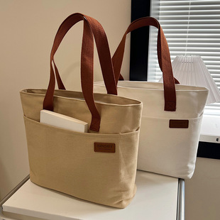 帆布手提袋男款原创简约百搭通勤托特包休闲文艺学生单肩手提包潮