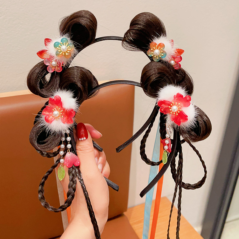 过新年汉服头饰儿童古风假发发箍女童中国风公主超仙发卡古装发饰