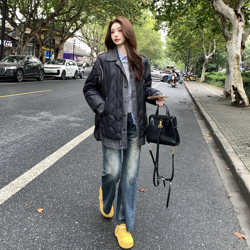 牛仔设计师款90羽绒服假两件轻薄两穿上衣2C291-YRF314-P225-K499