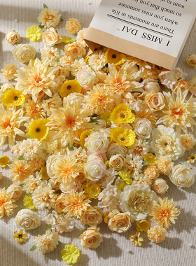 新款黄色系混搭组合仿真花朵 轮胎花海茶几假花diy材料头饰配件