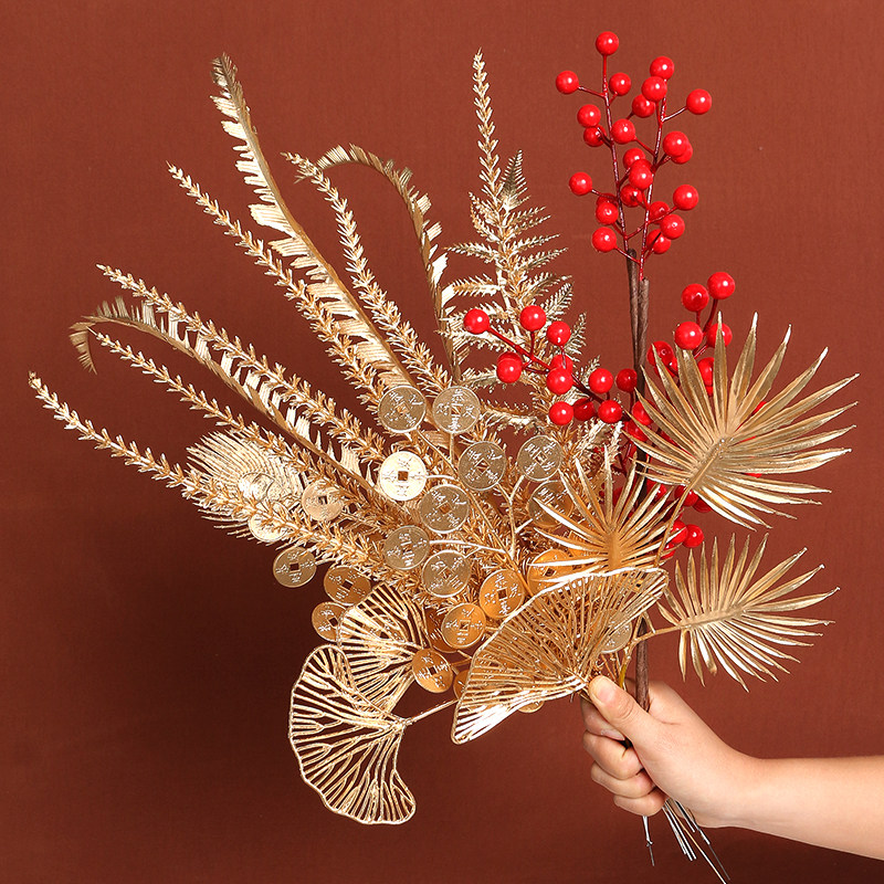 短支金色尤加利叶银杏扇 仿真发财果红果 家居客厅新年装饰年宵花,家居饰品,仿真花/假花,淘宝优惠券,粉丝福利购,淘宝优惠卷