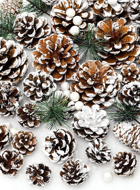 天然干松果松塔 棉花头松针圣诞节装饰圣诞树挂件拍摄道具DIY材料