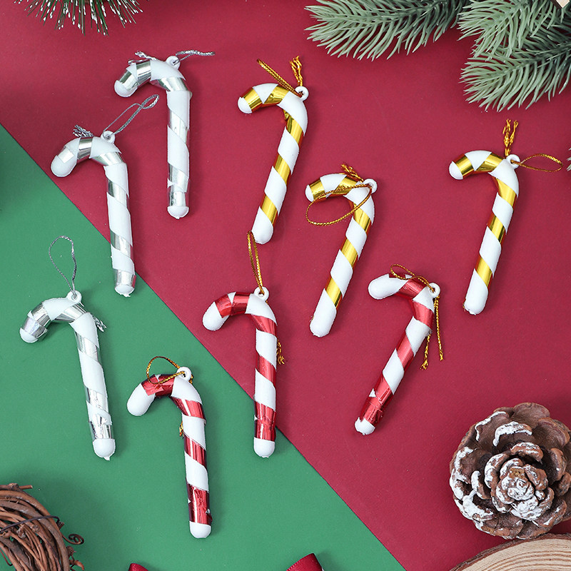 圣诞拐杖挂件圣诞装饰品圣诞树配件挂饰塑料圣诞糖果金银红色