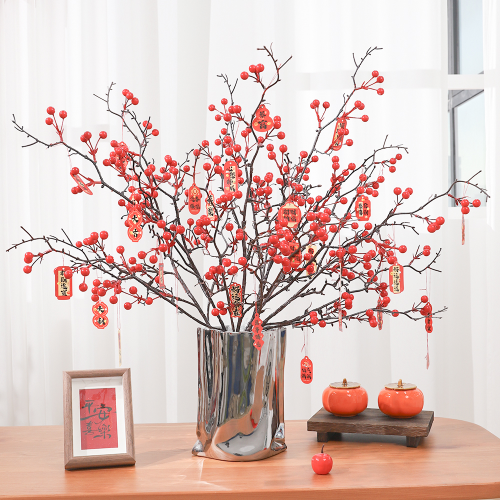 新年红果盆景插花挂件喜庆装饰