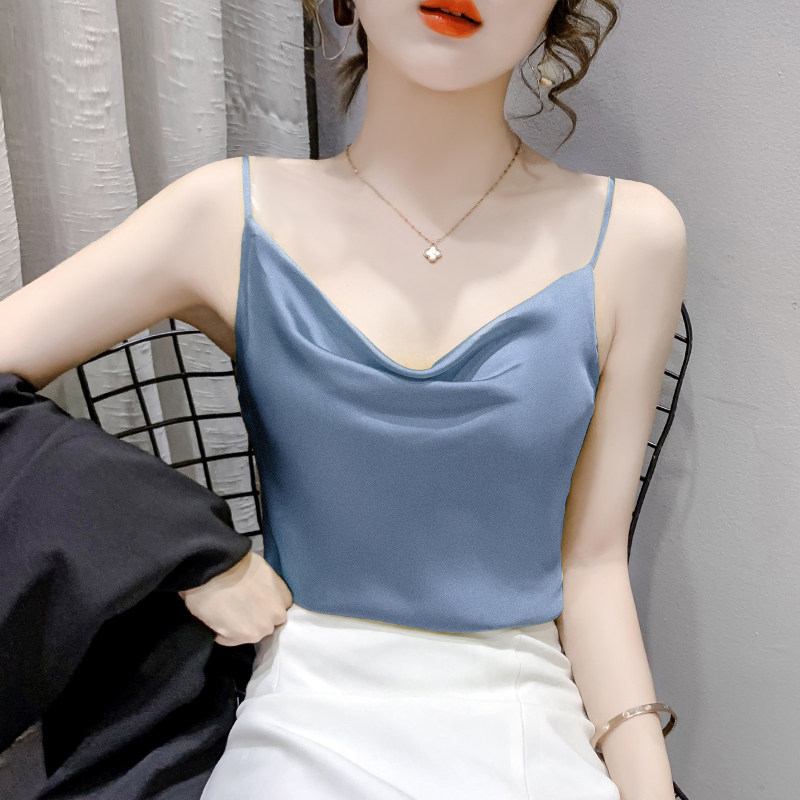 醋酸真丝小吊带背心女夏季荡领西装内搭绸缎面外穿打底桑蚕丝上衣