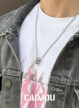 CAIMOU自律满钻男女双环钛钢项链